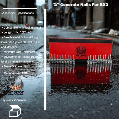 1¹⁄₁₆″ Concrete Nails Compatible With Hilti BX3-1,000 Count Flat Head Shoot-Drive Nails with 20µm Galvanized Zinc Coating - Heavy-Duty Construction Fasteners for Commercial & Residential Projects