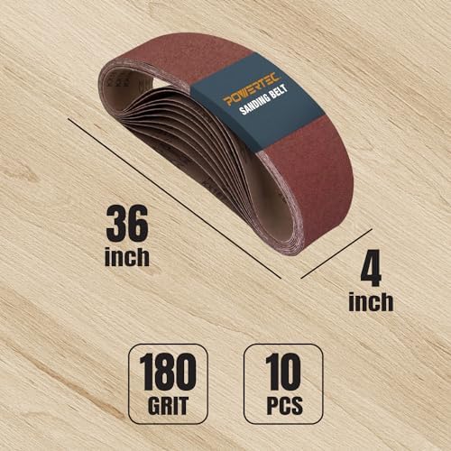 POWERTEC 30PK 4x36 Sanding Belts, 10 Each of 80/120/180 Grits Aluminum Oxide, 4 x 36 Inch Sanding Belts for Benchtop Belt and Disc Sander, Belt Sandpaper, Woodworking, Metalworking, Paint (110682)