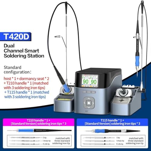 AiXun T420D 200W Dual Channel Electronics Soldering Station with T210/T115 Handle and 6 Tips