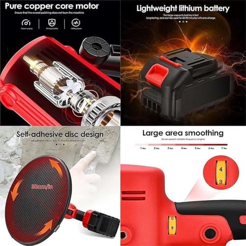 Smoothing Polishing Machine, 1680W Electric Concrete Trowel Machine 200 RPM, Wall Smoothing Polisher with 6 Variable Speed, Multi-Function Sander Grinder for Concrete Wall,2battery