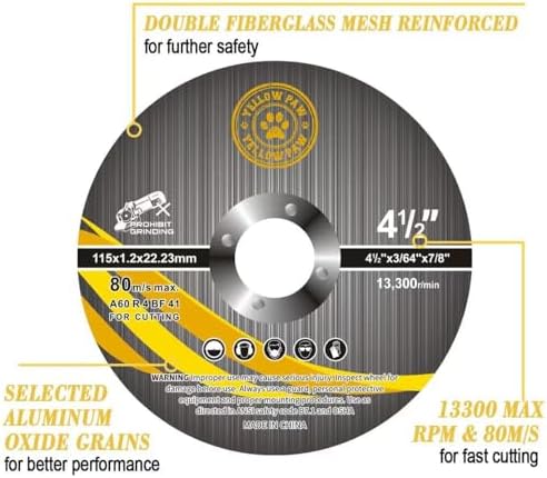 Yellow Paw 4-1/2" Metal Cut Off Wheels (Bulk 200 Pack) Perfect for Cutting Metal & Stainless Steel, Wood, and Plastic - Compatible with Any Angle Grinder - Ultra Thin 0.45" Thickness