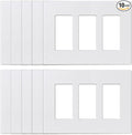 ELEGRP 3-Gang Screwless Decorative Wall Plates, Mid-Size Unbreakable Thermoplastic Faceplate Cover for Decorator Receptacle Outlet Switch, UL Listed (10 Pack, Matte White) wall plate