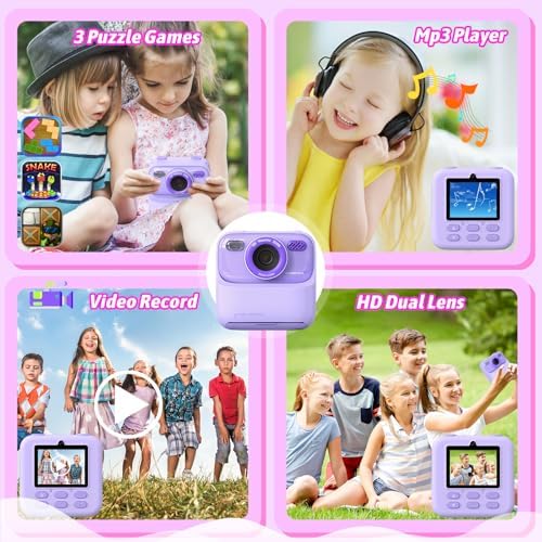 Kids Instant Digital Cameras for Boys and Girls, 1080P HD Dual-Lens Selfie Digital Camera with Print Paper & TF Card, Christmas Birthday Gifts Toys for Toddler and Teenagers Age 3-16 Years Old