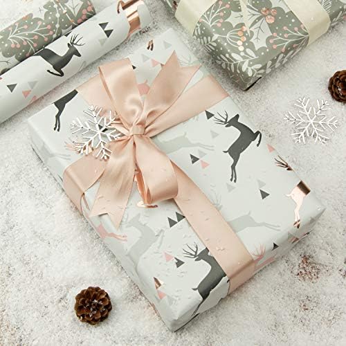 WRAPAHOLIC 30 Inch Christmas Wrapping Paper Roll - Jumbo Roll Rose Gold and Pink Holiday Design with Metallic Foil Shine - 4 Rolls - 30 Inch x 120 Inch Per Roll