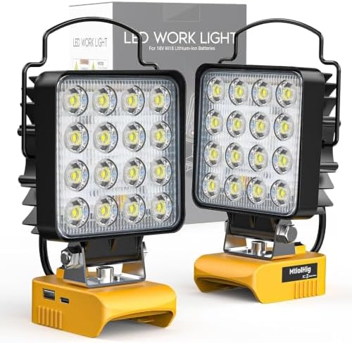 MtiolHig 2Pcs Cordless LED Work Light Compatible with Dewalt 20V Battery, 112W 11200 Lumens Underhood Work Light Tool Gifts for Men, with USB & Type-C Charging Port Emergency for Workshop, Garage