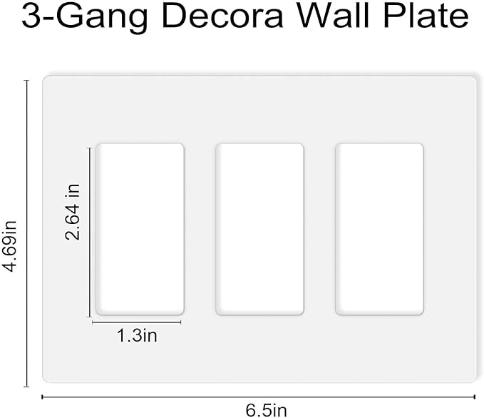 ZEFTV Screwless Decorator Wall Plates 3-Gang Switch Outlet Electrical Cover Plate Unbreakable Thermoplastic Faceplate for Decorative Receptacle Outlet Switch, White (2 Pack)