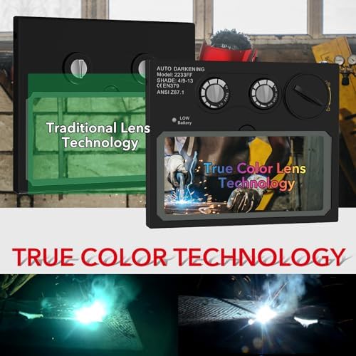 TRQWH Welding Helmet with Light True Color Auto Darkening Welding Helmets for Men Solar Powered Welding Hood with 2 Arc Sensor Wide Shade 4/9-13 for TIG MIG ARC Cool Welder Mask