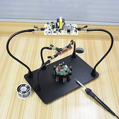 NOEVSBIG Magnetic Helping Hands Soldering Station with Large & Heavy Duty Base, 6 PCB Holders,5 Flexible Arms with Precision 360 Degree Alligator Clip Helping hands for Soldering Electronic Repair DIY