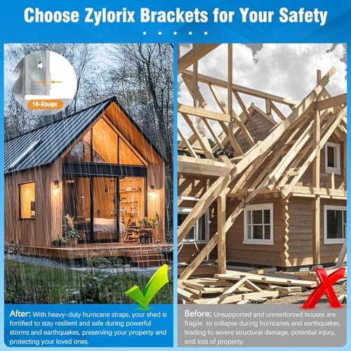 65Pack 18-Gauge Hurricane Ties for Rafters Shed Roof, Heavy Duty Galvanized Hurricane Straps Rafter Ties Brackets for Deck Pergola, Joist Hangers Fits Standard 2X Lumber (Actual 1-1/2" Thick)