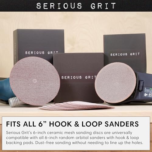 Serious Grit - 6-Inch P80 Grit Ceramic Mesh Sanding Discs - 50 Pack