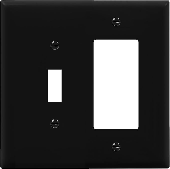 ENERLITES Combination Toggle Light Switch/Decorator Light Switch Plate, Double Switch Wall Plate, Mid-Size 2-Gang 4.88" x 4.92", Polycarbonate Thermoplastic, 881131M-BK, Black