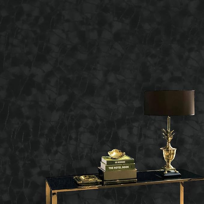 Yasinet Peel and Stick Wallpaper Black Removable Wallpaper Modern Black Contact Paper Dark Thicken Self Adhesive Textured Wall Paper for Cabinets Bathroom Bedroom Waterproof Vinyl 393.7"x 15.7"