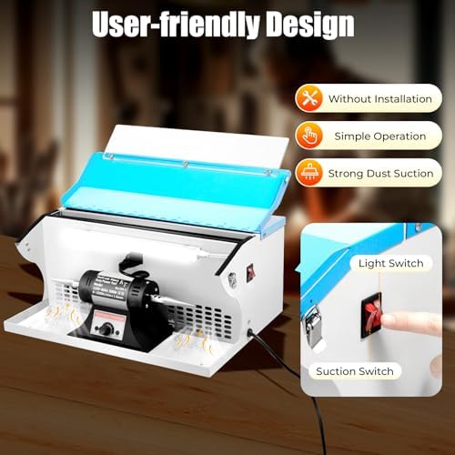 Jewelry Polisher, 500w 10000rpm Infinitely Adjustable Speed Buffer Polisher, Tabletop Placement, Freestanding Buffing Machine with Safety Locks and Indicator Light, Bench Polisher for Jewelry Metal