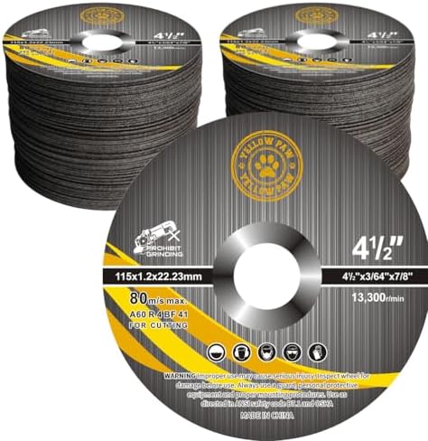 Yellow Paw 4-1/2" Metal Cut Off Wheels (Bulk 200 Pack) Perfect for Cutting Metal & Stainless Steel, Wood, and Plastic - Compatible with Any Angle Grinder - Ultra Thin 0.45" Thickness