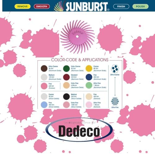 Dedeco Sunburst Radial Bristle Discs 48-Pack - 5/8" Curved Knife-Edge - Pink 600 Grit (Fine, Pumice) - Aluminum Oxide for Polishing & Finishing