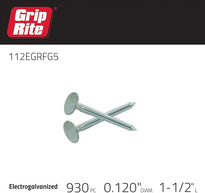Grip-Rite 112EGRFG5 1-1/2-Inch Electro-Galvanized Roofing Nail, 5 Pounds