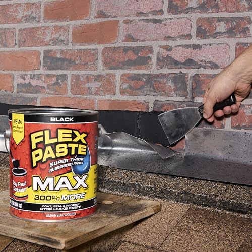Flex Paste MAX, 12 lb Can, Black, Waterproof Paintable Putty, Spackle Sealant, Fill Gaps Cracks Holes - Block Out Water and Air - UV Resistant - Walls, Drywall, EPDM, Concrete, Roof, RV Repairs