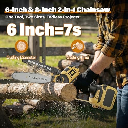 Mini Chainsaw for Dewalt Battery 20V MAX, 8-Inch and 6-Inch 2-IN-1 Cordless Electric Chain saw with 800W Brushless Motor and Auto-Oiler, Garden Tool for Woodworkers, Campers(Tools only)