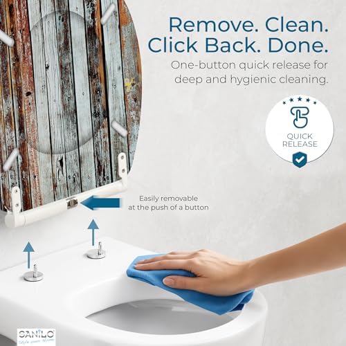 Sanilo Wooden Toilet Seat with Quick Release & Soft Close [ROUND] - Decorative & Slow Close Molded Wood Seat - With One Click for Easy Installation & Cleaning - With Adjustable Fit (Antique)