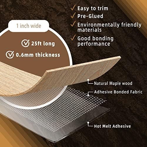 GSCIT Club Wood Edge Banding, 1 inch x 25ft roll of Veneer Maple Edge Banding Preglued Flexible, Wood Tape Banding for Cabinet Plywood