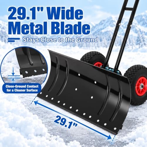 30''Wide Metal Snow Pusher, Snow Shovel, Fits The Floor Seamlessly