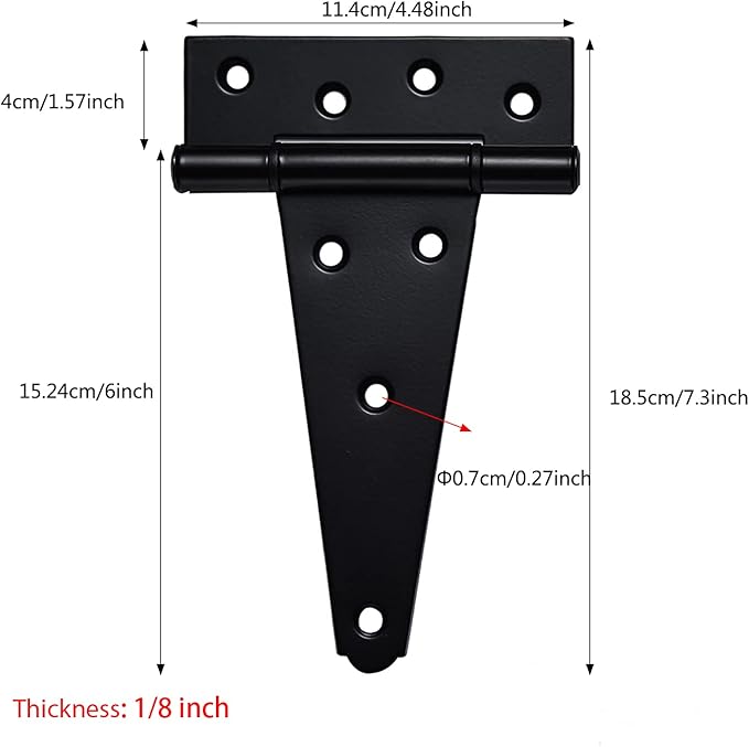 6 Inch T-Strap Shed Door Hinges Heavy Duty,Black Tee Hinge for Wooden Fences,Yard Door,Barn Door Gates, Wrought Hardware Rustproof,2Pack/Set