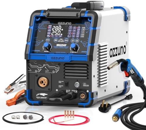 AZZUNO 250A Aluminum MIG Welder, 110V/220V 6 in 1 Gas/Gasless MIG