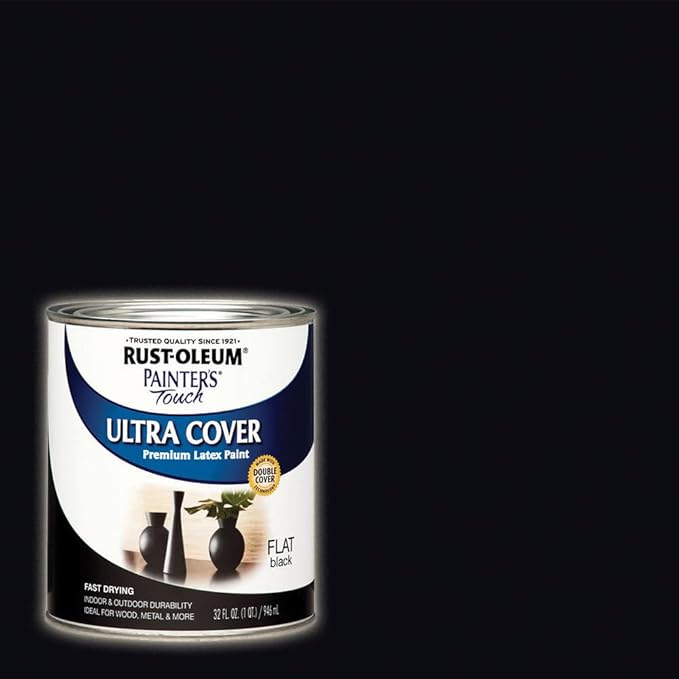 Rust-Oleum 1976502-2PK Painter's Touch Latex Paint, Quart, Flat Black,32 Fl Oz, (Pack of 2)