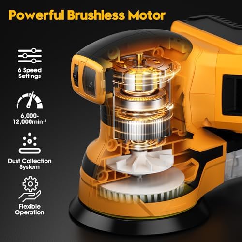 Cordless Orbital Sander for Dewalt 20V Battery, Yellow