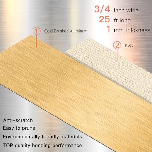 GSCIT Club Gold Edge Banding, 3/4 Inch x 25ft Aluminum Brushed Edge Banding PVC Edge Trim for Cabinet Repair Furniture