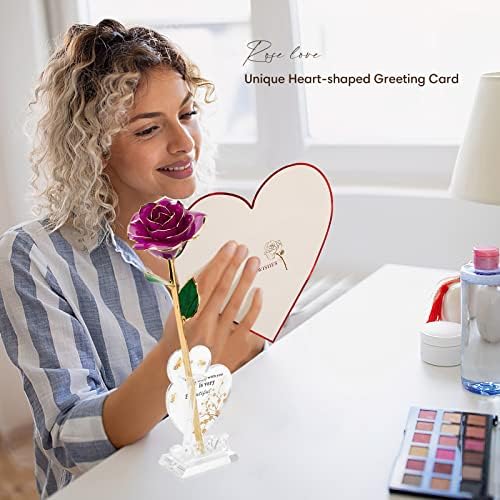 Anthonic Gold Dipped Infinity Rose Last Forever Flower Decor, Birthday Gift for Women in Her Birthday Valentines Day Mothers Day, Resin Preserved Rose | Anniversary Present for Mom (Purple)