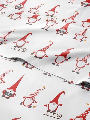 Christmas Sheet Set, Holiday Gnomes Red, Holiday Xmas Bedding Set - Full