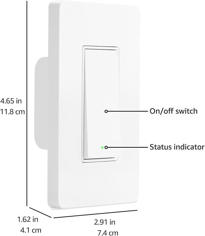 Amazon Basics Smart Light Switch, 3-Way, Works with Alexa Only, Voice Control, 2.4 GHz Wi-Fi, No Hub Required, White