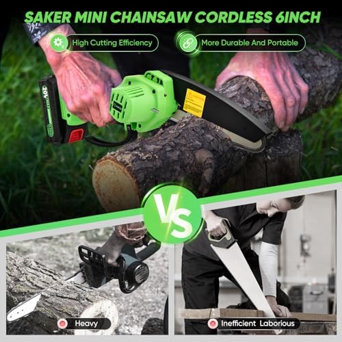 Saker Mini Chainsaw|6 Inch Chainsaw[2026 Upgraded]|Mini Cordless Electric Chain Saw|Small Handheld Portable Chainsaw Battery Powered Chain Saw for Tree Trimmer and Garden,Valentine's Day Gifts for Men