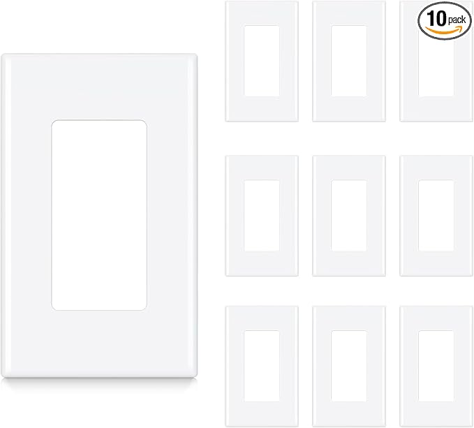 AIDA 1-Gang Screwless Light Switch Cover Plate, Standard Decorative Outlet Covers - Glossy White, 10-Pack Unbreakable Polycarbonate Wall Plates for Decorator Device, UL Listed, 4.5" H x 2.75" L