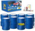 XFasten Blue Painters Tape 3 Inch Wide x 180 Feet Bulk (24-Pack, 4320ft Total) Wall Safe UV-Resistant Blue Masking Tape 3 Inch Wide for Indoor and Outdoor Walls, Painting, Wood, Automotive