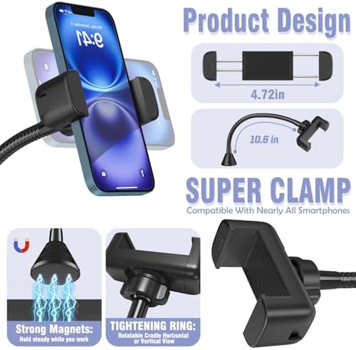 Drdefi Helping Hands Soldering Station, 10X Square Magnifying Glass with Light and Phone Holder, 4 Magnetic Third Hands Soldering Tool, PCB Holder Solder Magnifier Desk Lamp for Electronic Repair