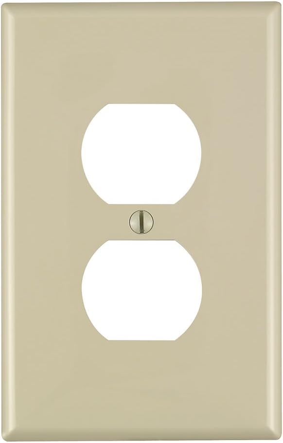 Leviton 1-Gang Duplex Receptacle Wallplate, Midway Size, Ivory, PJ8-I
