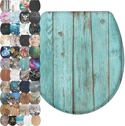 Sanilo Wooden Toilet Seat with Quick Release & Soft Close [ROUND] - Decorative & Slow Close Molded Wood Seat - With One Click for Easy Installation & Cleaning - With Adjustable Fit (Lumber)