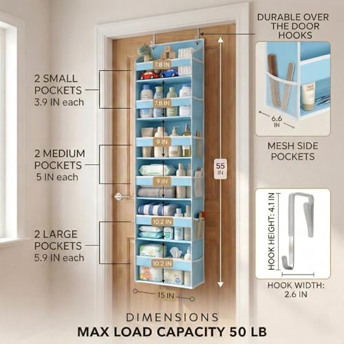 HOMELUX THEORY Over the Door Organizer, 6-Tier, 100D Fabric, Baby Blue 2pc