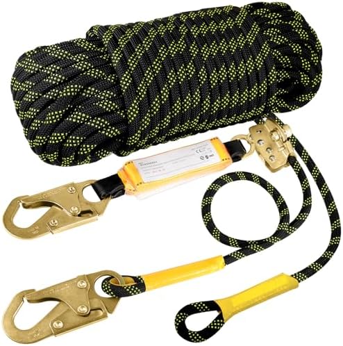 TRSMIMA Rope Harness Safety Lanyard：50ft Roofing Rope Fall Protection