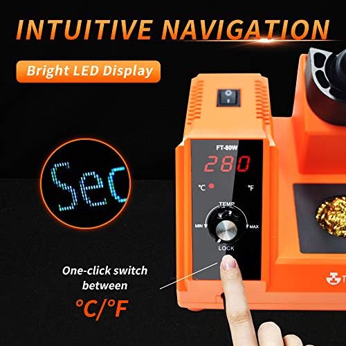 TOAUTO Soldering Station,80W Digital Solder Iron Station Kit with 176°F-896°F Temperature, C/F Func, Auto Standby & Sleep, Temperature Lock,5 Extra Solder Tips, Solder Bracket, Solder Sucker (Orange)
