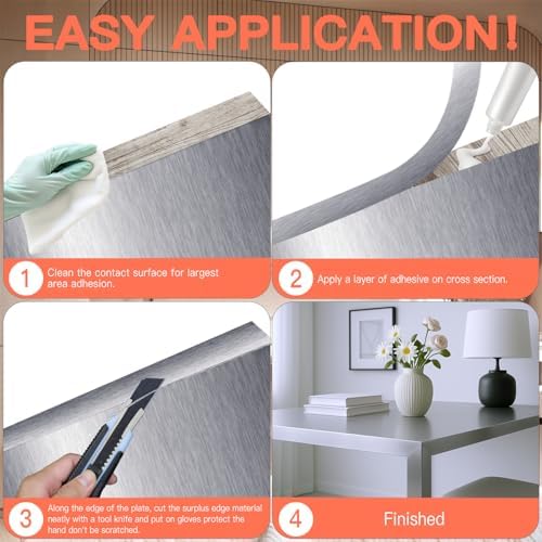 GSCIT Club Silver Edge Banding, 1 Inch x 25ft Aluminum Brushed Edge Banding PVC Edge Trim for Cabinet Repair Furniture