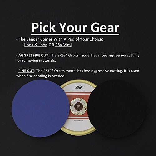 AirVANTAGE Industrial Grade Random Orbital Air Sander Non-Vacuum With Low-Profile Pad, 1/4 in. NPT Air Inlet (5": 3/16- Hook & Loop)