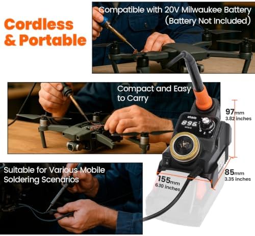 937D-I 3 Cordless Soldering Station, Portable Soldering Iron Kit Compatible with 20V Milwaukee Battery, Integrated Design, Adjustable Temperature 392°F-896°F, Digital Display, Auto Sleep