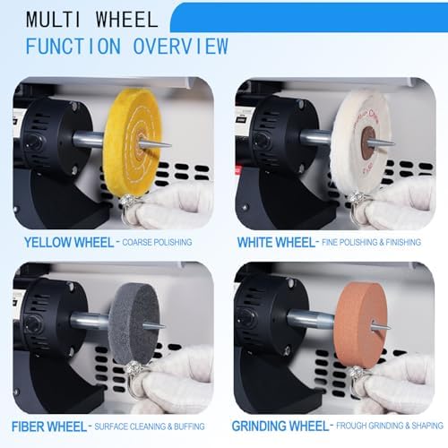 110V 1200W Jewelry Polisher Machine with Digital Display, Jewelry Polisher Bench Buffer with Integrated Dust Collector, Exhaust Fan, Work Light and Motor Housing