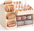 Booklov Large Makeup Organizer for Vanity Countertop, Cream