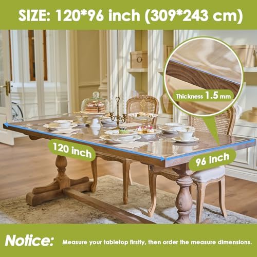 Clear Table Cover Protector 120x96'', Waterproof 1.5mm PVC Pad Tablecloth