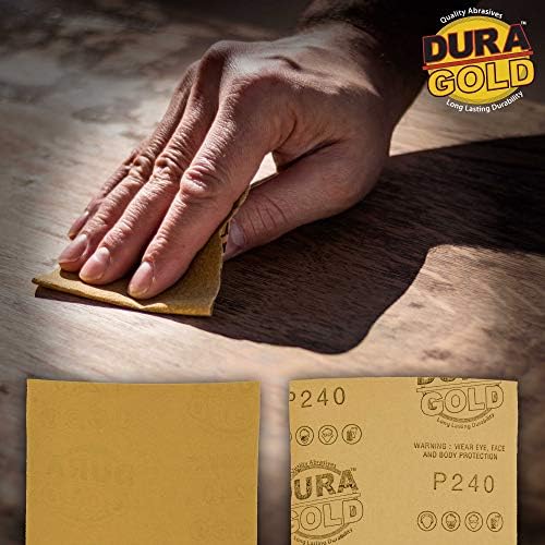 Dura-Gold Premium 1/4 Sheet Gold Sandpaper Sheets, 240 Grit (Box of 400)