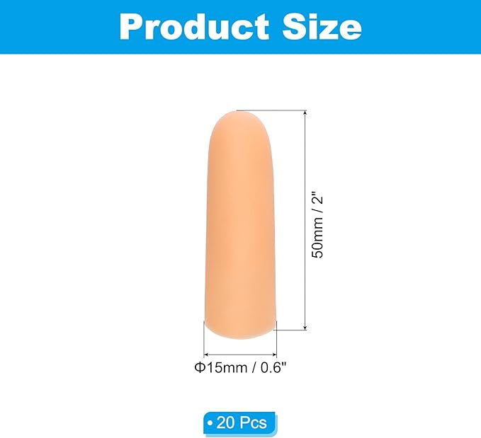 PATIKIL Finger Sleeve Protectors, 20pcs Silicone Finger Cots Cover Cap Thumb Guard Gel Finger Protection for Repair, Sports, 2"x0.6" Skin Color